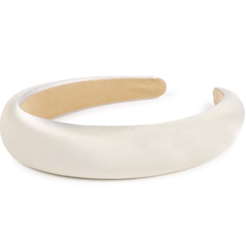 Trachten Haarreif Dirndl Haarschmuck Breit Gepolstertes Haarband Wiesn Haarreifen in Optik-Look Mode Stirnband Einfarbig Kopfband für Bierfest Kostüm Frauen und Mädchen Beige von BOOMTOP