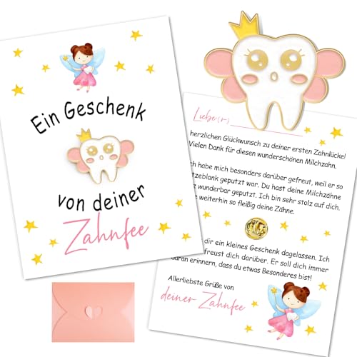 Zahnfee Geschenke Anstecker Pin Mädchen Zahn Brosche Zahnfee Postkarte Milchzahn Überraschung Geschenke als Glücksbringer/Belohnung zum Weihnachten Geburtstag Mutmacher für Tochter Nichte Patenkind von BOOMTOP