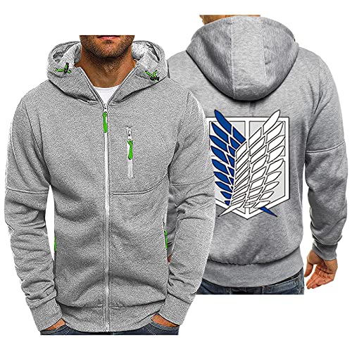 BOONEE Attack On Ti-tan Herren Hoodie Arbeitsjacke, Anime Hoodie mit Zip Up Sweatjacke, Casual Sport Fitness Training Kapuzenpullover Jacke-Light Gray||XXL von BOONEE