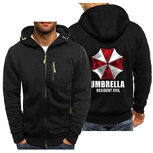 BOONEE Herren Hoodie Resident Evil Motiv Arbeitsjacke, Full Zip Kapuzenpullover Sweatjacke, Kapuzenjacke Geburtstagsgeschenk für MäNner-Black||XL von BOONEE