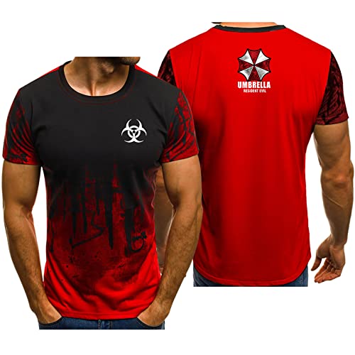 BOONEE Herren Resident Evil Kurzarm T Shirt, Unisex 3D Druck T-Shirt, Baumwolle Short Sleeve T-Shirt-Red||2XL von BOONEE