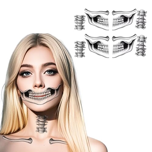 BOOSHMall 4 Blätter Halloween Tattoo Gesicht, Halloween Kostüm Kinder Erwachsene Fake Tattoos, Vampir Horror Kunstblut Make Up Gesicht Tattoos für Fasching Party Zubehör von BOOSHMall