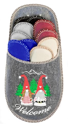 BOOTSY® Gästepantoffeln (5 Paar) • Filz Pantoffeln Gäste • Gästehausschuhe Set • Größen 35/38, 38/40 (2x), 41/43, 44/45 • Schlappen Damen & Herren • Inkl. Aufbewahrungstasche von BOOTSY