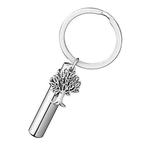 BOPREINA Lebensbaum Schlüsselanhänger mit Gravur Edelstahl Zylinder Flasche Anhänger Gedenk Asche Urne Schlüsselbund Baum des Lebens Memorial Schmuck Personalisierte Geschenke von BOPREINA