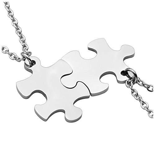 PiercingJ 2 Stücke Edelstahl Puzzle Anhänger Halskette Freundschaftsketten Partner-Anhänger mit 24" Kette für Herren Damen, Silber von PiercingJ