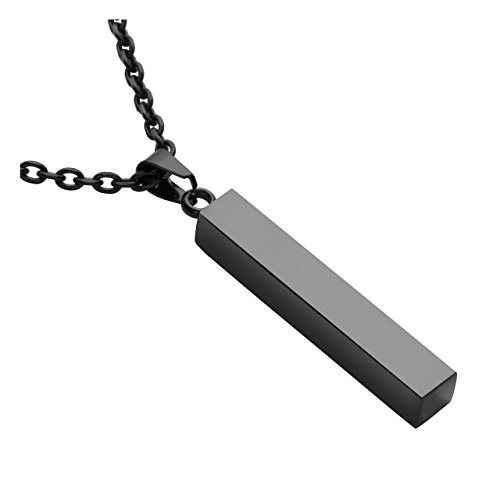 PiercingJ Personalized Gravur Edelstahl Glatt Stereo Rechteck Quader Anhänger Halskette mit 24" Kette Personalisierte Geschenke für Herren Damen, Schwarz von PiercingJ