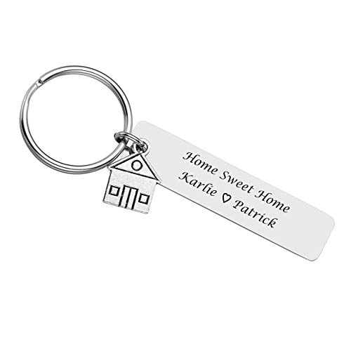 BOPREINA Personalized Gravur Edelstahl Rechteckig + Haus Schlüsselanhänger Paare Liebe Schlüsselbund Schlüsselring Keychain, Silber (mit Gravur) von BOPREINA