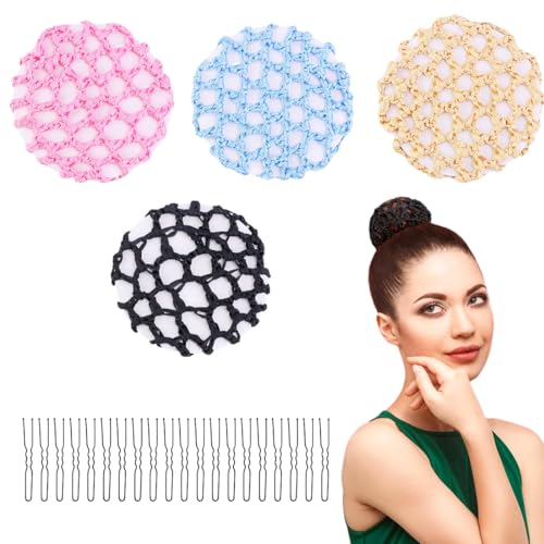 BOPRKTM 4 Stück Haarnetz Dutt Haarnetz Set Mädchen Haarnetz Ballett Duttnetz Knotennetz Frisurenhilfe mit 20 U-Form Haarspange Haarnadel, für Balletttanz, Tänzerin, Krankenschwester von BOPRKTM