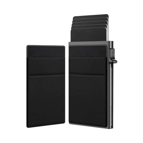 BOPRKTM Kreditkartenetui Geldbörse Herren Kreditkartenetui mit Münzfach Kartenhalter mit RFID Schutz Mini Kartenhalter mit Geldtasche Minimalist Wallet Card Holder Pop Up Lockcard Wallet von BOPRKTM
