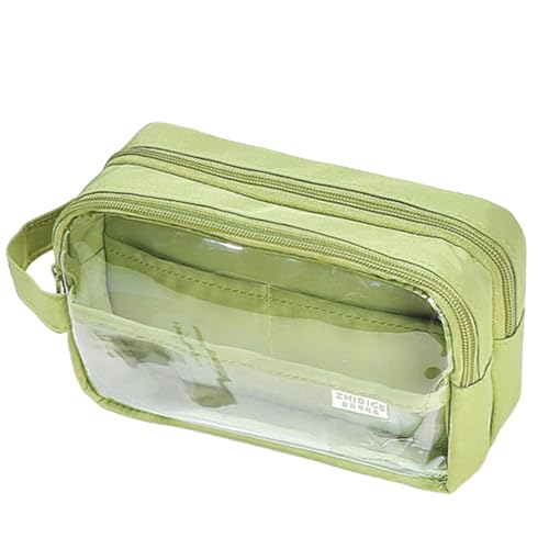 BOQUN Durchsichtiges Federmäppchen Bleistiftetui Mit Griff, Klare Zweilagige Bleistifttasche Marker Tasche, Niedliche Transparente Stationäre Organizer Stifttasche-Stil F von BOQUN