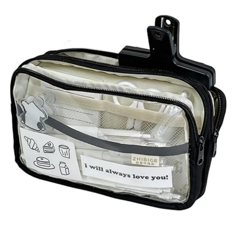 BOQUN Durchsichtiges Federmäppchen Sechs Schichten Große Kapazität Bleistift Tasche Briefpapier Supplies Ästhetische Transparente Stift Fall Mädchen Reißverschluss Bleistift Tasche-Stil B Schwarz von BOQUN