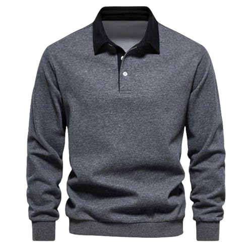 BOQUN Pullover Herren Hemdkragen Pullover Lässig Polo Kragen Warme Pullover Business Pullover Sport Pullover-Dunkelgrau-M von BOQUN