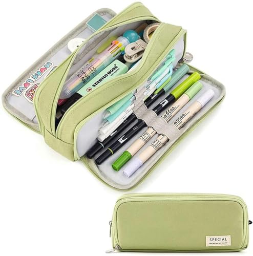 BOQUN Schreibwarenetui Kawaii Pencil Case Large Space 3 Faut Pen Buch Double Seite Entwichtige Stister Stormery Desch Desch Desch Desch Dessierenischer Schule-Grün von BOQUN