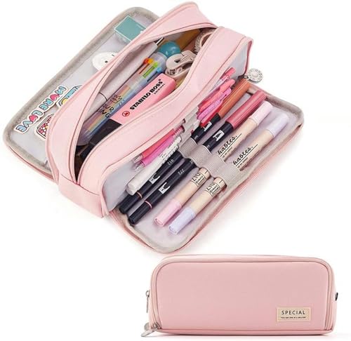 BOQUN Schreibwarenetui Kawaii Pencil Case Large Space 3 Faut Pen Buch Double Seite Entwichtige Stister Stormery Desch Desch Desch Desch Dessierenischer Schule-Rosa von BOQUN