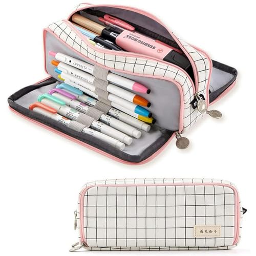 BOQUN Schreibwarenetui Kawaii Pencil Case Large Space 3 Faut Pen Buch Double Seite Entwichtige Stister Stormery Desch Desch Desch Desch Dessierenischer Schule-Weißes Schwarzes Netz von BOQUN