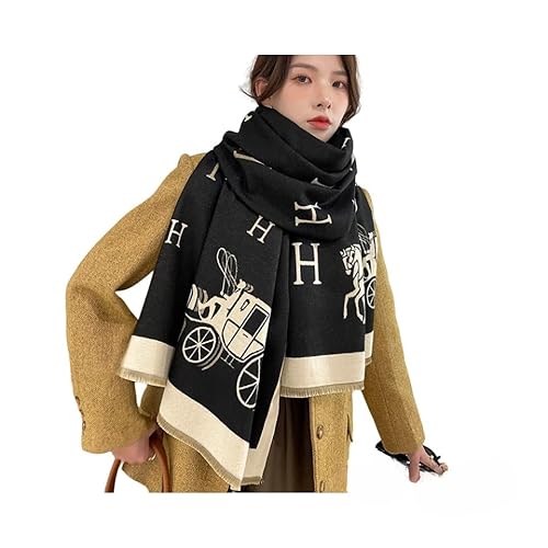 BOQUN Winterschal Damen Herbst- Und Winterwagen H Doppelseitige Warme, Verdickte Nachahmung Kaschmirschal-Schwarz von BoquN