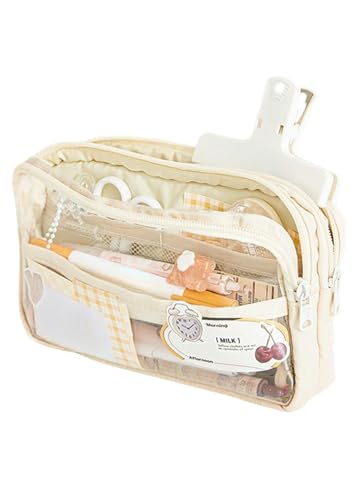 Durchsichtiges Federmäppchen Sechs Schichten Große Kapazität Bleistift Tasche Briefpapier Supplies Ästhetische Transparente Stift Fall Mädchen Reißverschluss Bleistift Tasche-Stil B Beige von BOQUN