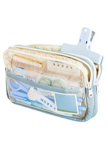 Durchsichtiges Federmäppchen Sechs Schichten Große Kapazität Bleistift Tasche Briefpapier Supplies Ästhetische Transparente Stift Fall Mädchen Reißverschluss Bleistift Tasche-Stil B Blau von BOQUN