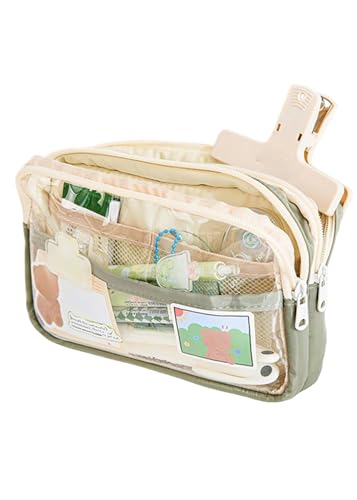 Durchsichtiges Federmäppchen Sechs Schichten Große Kapazität Bleistift Tasche Briefpapier Supplies Ästhetische Transparente Stift Fall Mädchen Reißverschluss Bleistift Tasche-Stil B Grün von BOQUN