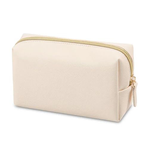 Kosmetiktasche Frauen Kosmetik Tasche wasserdichte Pu Leder Solid Color Make-Up Tasche Reise Portable Wasch Toilette Aufbewahrungstasche-Beige M von BOQUN