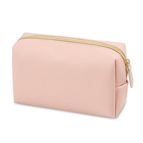 Kosmetiktasche Frauen Kosmetik Tasche wasserdichte Pu Leder Solid Color Make-Up Tasche Reise Portable Wasch Toilette Aufbewahrungstasche-Pink M von BOQUN