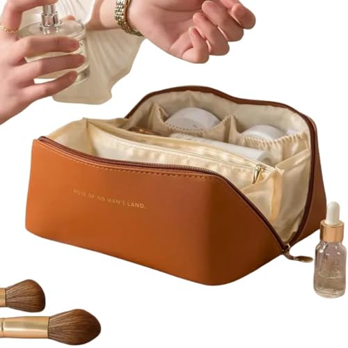 Kosmetiktasche Große Reisekosmetikbeutel Für Frauen Leder Make -Up Organizerinnen Weibliche Toilettenkit -Taschen Make -Up -Koffer Aufbewahrungstasche-Dunkelbraun von BOQUN