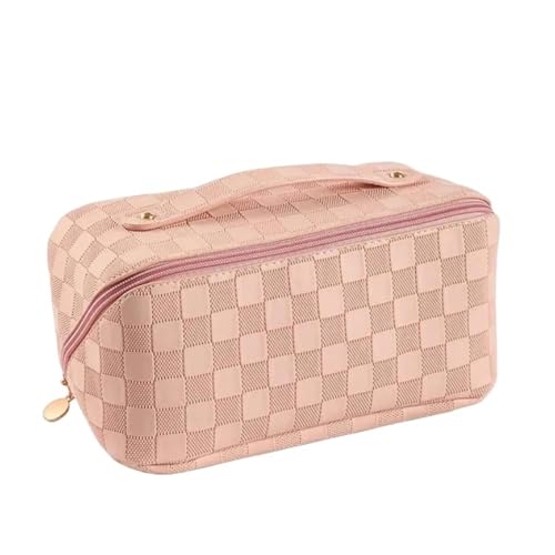 Kosmetiktasche Plaid Cosmetic Bag Pu Ksible Make-Up-Beutel Frauen Mit Großer Kapazität Waschbeutel Multifunktional Reisetuch Handtasche-Rosa von BOQUN