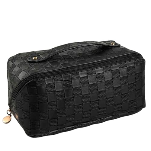 Kosmetiktasche Plaid Cosmetic Bag Pu Ksible Make-Up-Beutel Frauen Mit Großer Kapazität Waschbeutel Multifunktional Reisetuch Handtasche-Schwarz von BOQUN