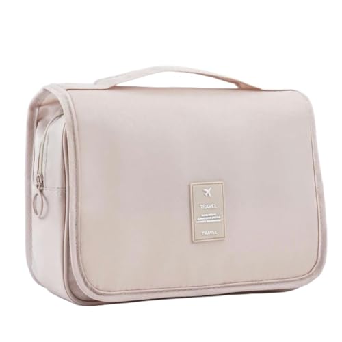 Kosmetiktasche Toil -Make -Up -Taschen Feste Farbbare Kosmetikbeutel Reisen PVC wasserdichte Große Kapazität Toilettenartikel Hangbag-Beige von BOQUN