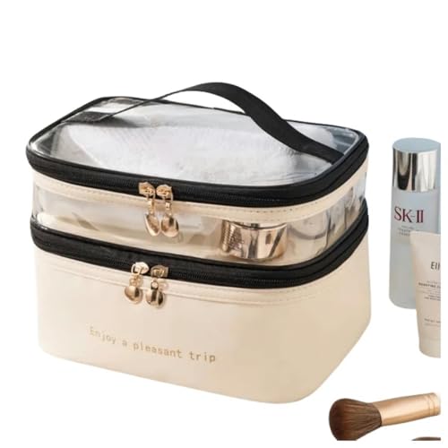 Kosmetiktasche wasserdichte PVC Frauen Kosmetiktasche Tragbare Reisen Ledertoilettenartikel Organisieren Aufbewahrungskoffer Transparente Handtasche-Beige von BOQUN