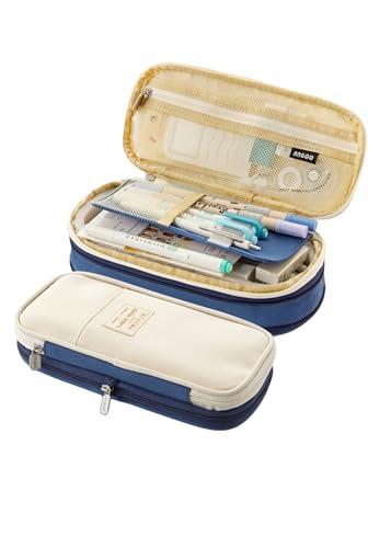 Mäppchen Classic Pocket Pen Bleistiftkoffer, Fold Canvas Stationery Storage Bag Organizer Für Kosmetische Reisestudenten-Tiefes Blau von BOQUN