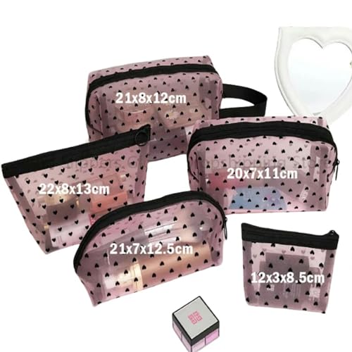 Make-up-Tasche, 1 Stück, Love-Aufdruck, Netz, Kosmetiktasche, tragbar, Kulturbeutel, Organizer, Make-up-Tasche, multifunktional, transparent, Lippenstift-Aufbewahrung, Rosa, 1 Stück, 12x3x8.5cm-1pc von BOQUN