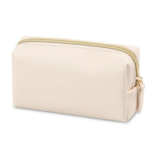 Make-up-Tasche für Damen, wasserdicht, PU-Leder, einfarbig, Make-up-Tasche, Reisen, tragbar, Kulturbeutel, Aufbewahrungstasche, beige s, A von BOQUN