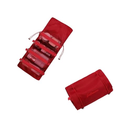 Makeup Tasche 4Pcs In 1 Abnehmbarer Make -Up -Beutel Reißverschluss -Netz Mit Großer Kapazität Kosmetikbeutel Falten Tragbarer Reisetasche Aufbewahrungsbeutel-Rot von BOQUN