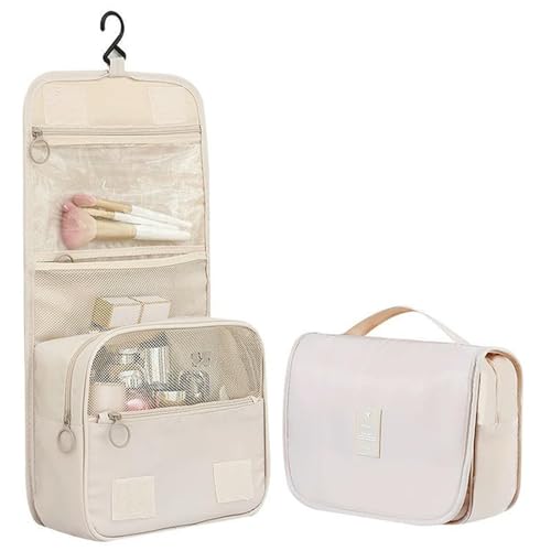 Makeup Tasche Frauen Make -Up -Taschen Reisen Kosmetikbeutel Toilettenartikel Organizer wasserdichte Aufbewahrung Neziser Hänge -Bad Waschbeutel-Beige von BOQUN