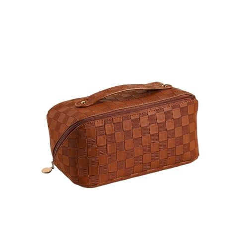 Makeup Tasche Plaid Cosmetic Bag Pu Ksible Make-Up-Beutel Frauen Mit Großer Kapazität Waschbeutel Multifunktional Reisetoppels Kit Handtasche-Braun von BOQUN