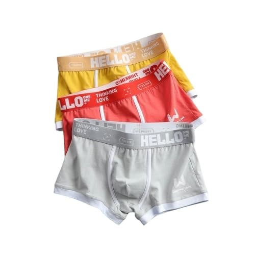 Unterwäsche Für Männer Männer Unterwäsche Boxershorts Männer Unterwäsche Baumwolle Männer Boxer Feuchtigkeitsabsorbierende Elastische Männer Bequeme Gedruckte Höschen-3Pyellow Red Gray-XXL 70-80Kg von BOQUN