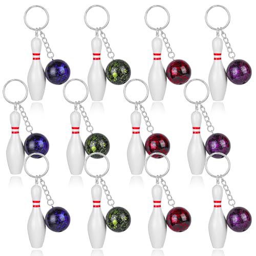 12 Stück Mini Bowling Schlüsselanhänger - Bowlingkugel Bowlingnadel Schlüsselbund Simulation Dekoration, Mitgebsel Bowling Pin Schlüsselanhänger Schlüssel Pins Schlüsselhalter Team Giveaways Sports von BORDEAG