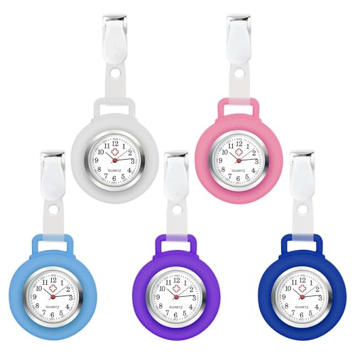 Krankenschwester Uhr, 5 Stück Schwesternuhr Ansteckuhr, Taschenuhr Schwesternuhr, Krankenschwester Taschenuhr mit Glow Pointer, Quarzuhr Pflegeuhr Fob Uhr für Damen Herren Arzt Pfleger Student von BORDEAG