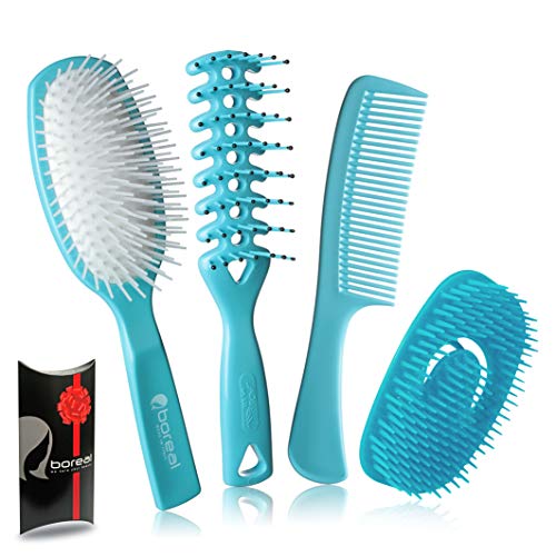 Set hairbrushes and comb, detangling plastic blue color. Excellent in the shower. Perfect for spreading cream. Haarbürste und Kamm. 100% made in Italy. Woman gift idea. von BOREAL