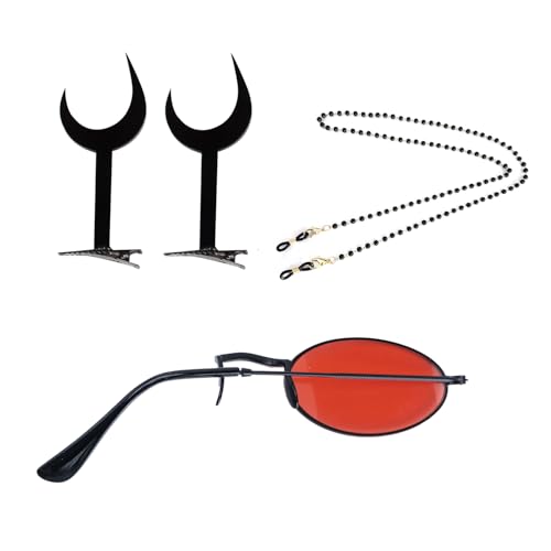 BORFUE 3 x Anime Teufelshörner Ohren Haarspangen Rot Monokel Brillen Ketten für Anime Merch Kleidung Dekoration Zubehör BORFUE 3 x Anime Teufelshörner Ohren Haarspangen Rot Monokel Brillen Ketten für Anime Merch Kleidung Dekoration Zubehör von BORFUE