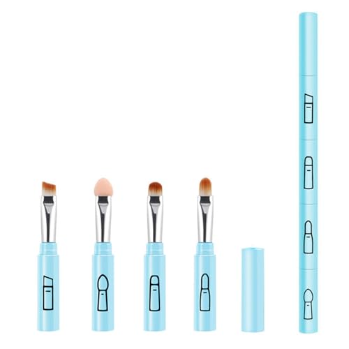 4-in-1 tragbarer Make-up-Pinsel zum Verblenden von Schwamm, Lidschatten, Augenbrauen- und Liner-Make-up-Pinsel, tragbarer Reisepinsel (Blau) von BORGBAR