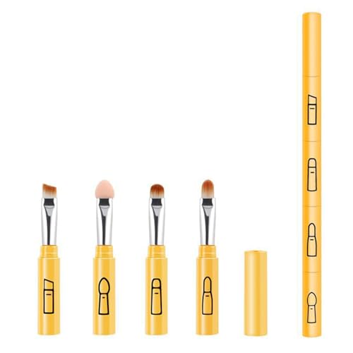 4-in-1 tragbarer Make-up-Pinsel zum Verblenden von Schwamm, Lidschatten, Augenbrauen- und Liner-Make-up-Pinsel, tragbarer Reisepinsel (Gelb) von BORGBAR
