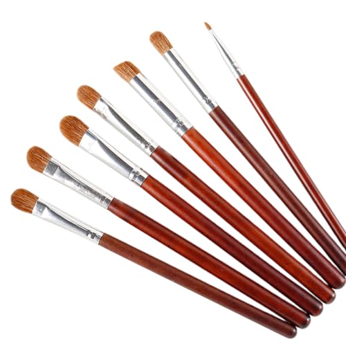 7 Stück Natürliche Pony Haar Lidschatten Pinsel Set Holzgriff Make-up Pinsel für Augenbrauen, Lidschatten, Concealer, Nasenschatten, Blending (7 Rosenholz Augenpinsel) von BORGBAR