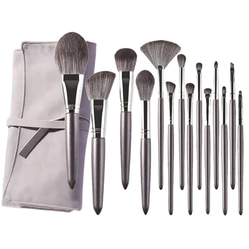 Make-up-Pinsel, 14-teiliges Make-up-Pinsel-Set mit ultraweichen synthetischen Fasern für Puder, Rouge, Concealer, Konturierungen, Make-up-Pinsel, Geschenk-Set für Damen, Grau, 14 Pinsel + Packung von BORGBAR