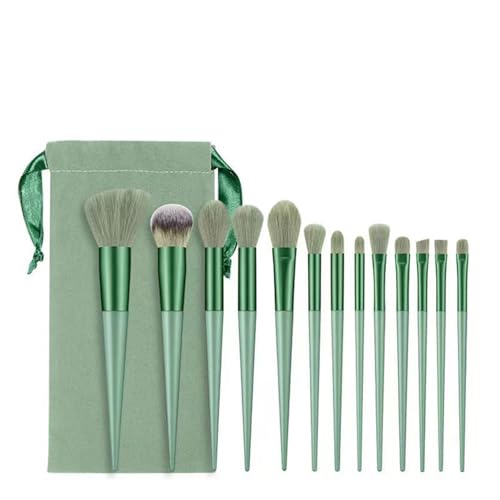 Make-up-Pinsel-Set, Make-up-Pinsel, professionell, schönes Make-up-Pinsel-Set mit Halter, Make-up-Pinsel-Organizer-Set, schwarz, 13 Stück Pinsel (Grün + Tasche) von BORGBAR