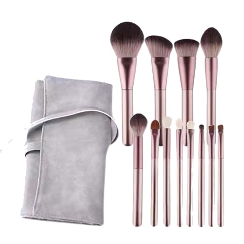 Make-up-Pinsel-Set, hochwertige synthetische Foundation-Pinsel, zum Verblenden von Gesichtspuder, Lidschatten, Make-up-Pinsel-Set, Traubenviolett (12 Stück + grauer Einsatzbeutel) von BORGBAR