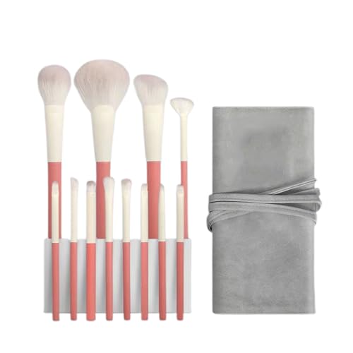 Make-up-Pinsel-Set, professionelles 12-teiliges Make-up-Pinsel-Set für Anfänger, superweiches Puder, Lidschatten, Rouge-Set mit grauem Etui (12 rosa Pinseltaschen + graue Aufbewahrungstaschen) von BORGBAR