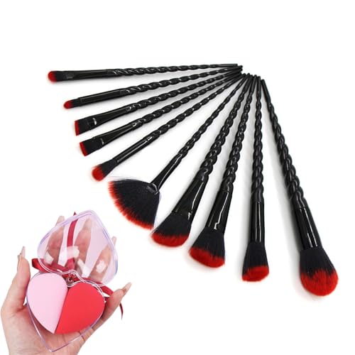 Make-up-Pinsel-Set, schwarz, hochwertig, synthetisch, Foundation, Puder, Concealer, Lidschatten, Make-up, 10-teiliges Pinsel-Set mit 2 Make-up-Schwamm (schwarz und rot) von BORGBAR