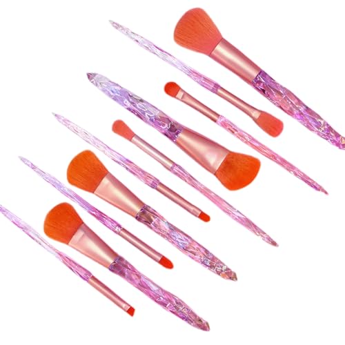Make-up-Pinsel-Set für Damen, 10-teilig, synthetisches Foundation-Puder, Rouge, Blending Gesichtspinsel-Set, glänzender Kristallblauer Griff, Make-up-Pinsel-Set für Damen (Rosa-Orange) von BORGBAR